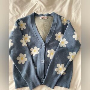 Willow & Wind Blue Daisy-Print V-Neck Cardigan